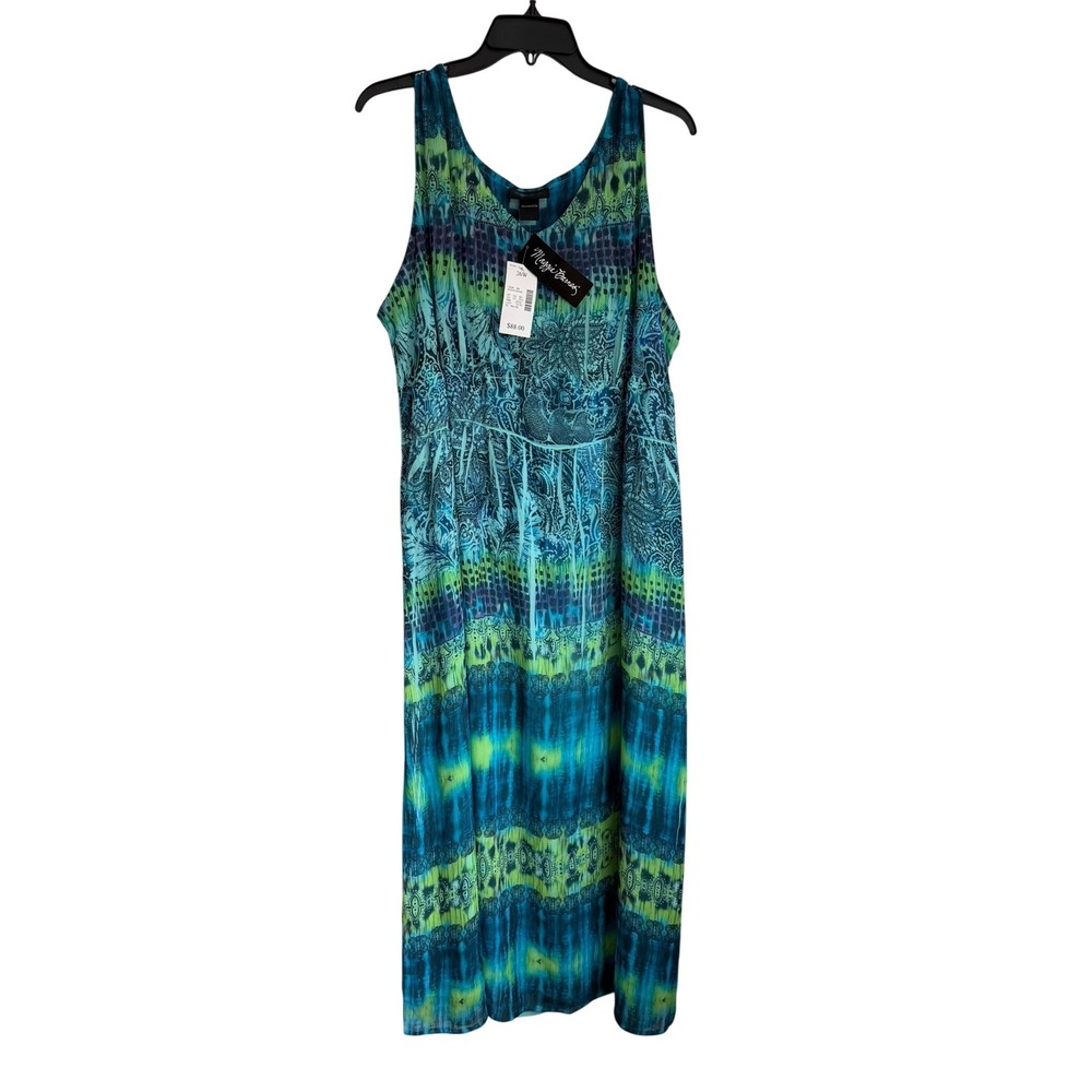 Maggie Barnes Plus Size 26W Maxi Dress Teal Paisley Boho Sleeveless Chiffon, NWT
